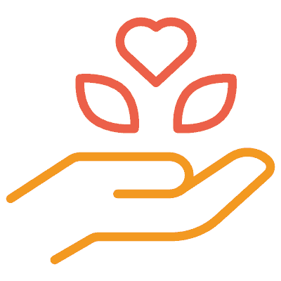 Heart with leaves on top of a hand icon